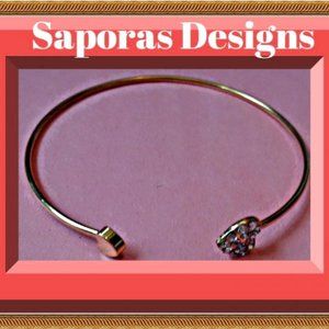 Gold In Color Cuff Heart Design Bracelet With Clear Crystals